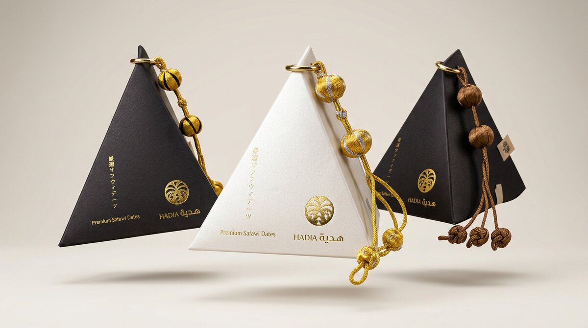 HADIA Launch Edition pyramid gift boxes for Ajwa, Safawi and Anbara dates